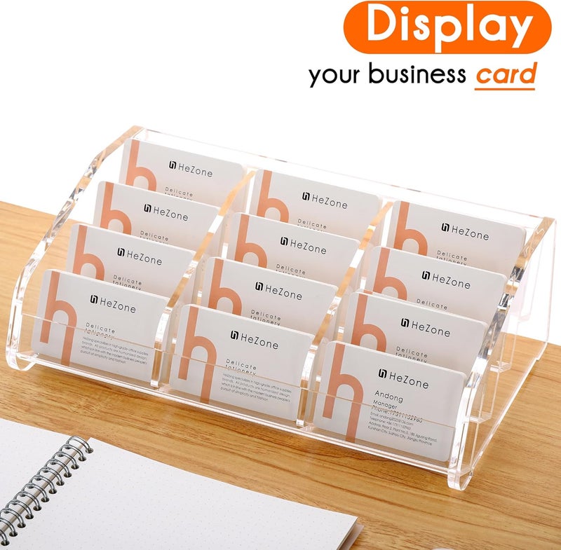 HeZone Business Card Holder Display for Desk Muitiple, Clear Acrylic Business card Stand Rack for Women and Men 12 slots 4Tier, Organize 600 cards (12 Slots - Image 2